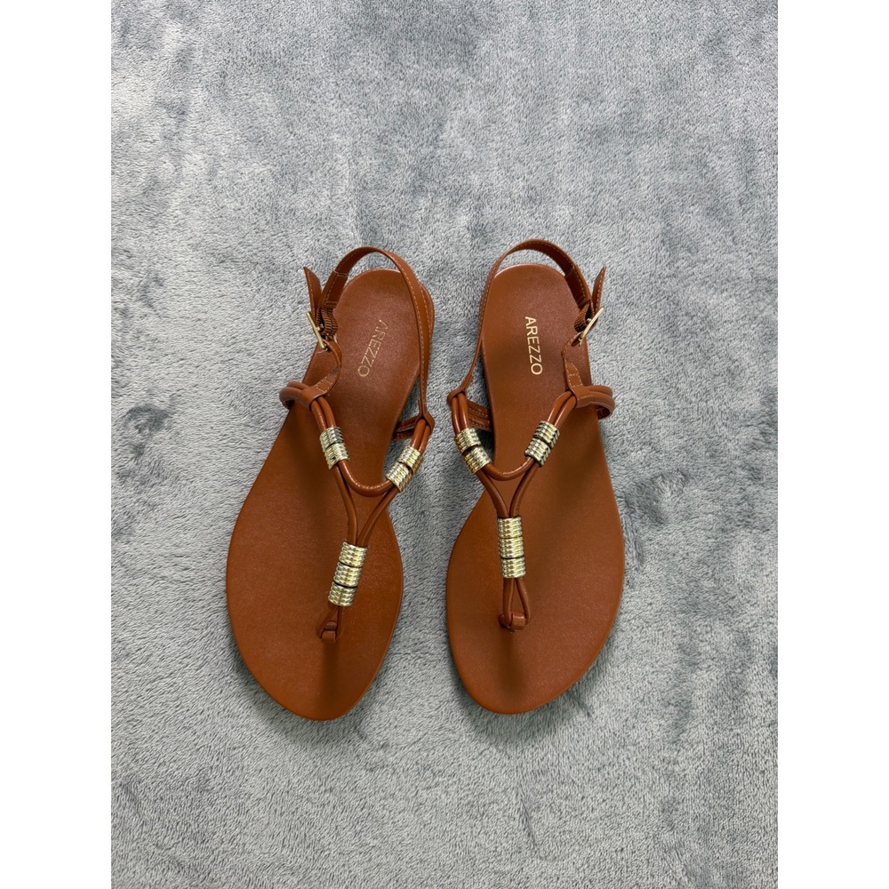 Arezzo Leather Cognac Brown Sandals Made in Brazil Coastal Summer European Italy - Picture 3 of 5
